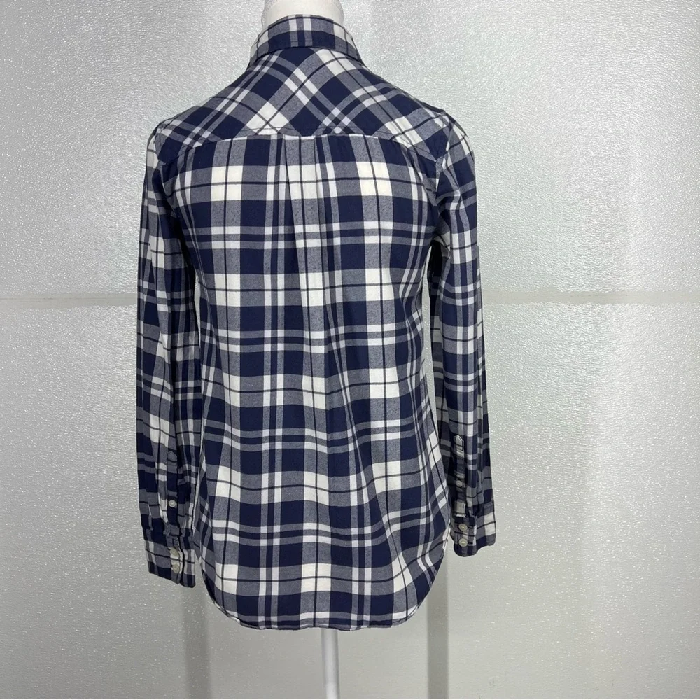 J.Crew‎ Mercantile Women's Blue Plaid Button Down Flannel  Shirt Size XXS